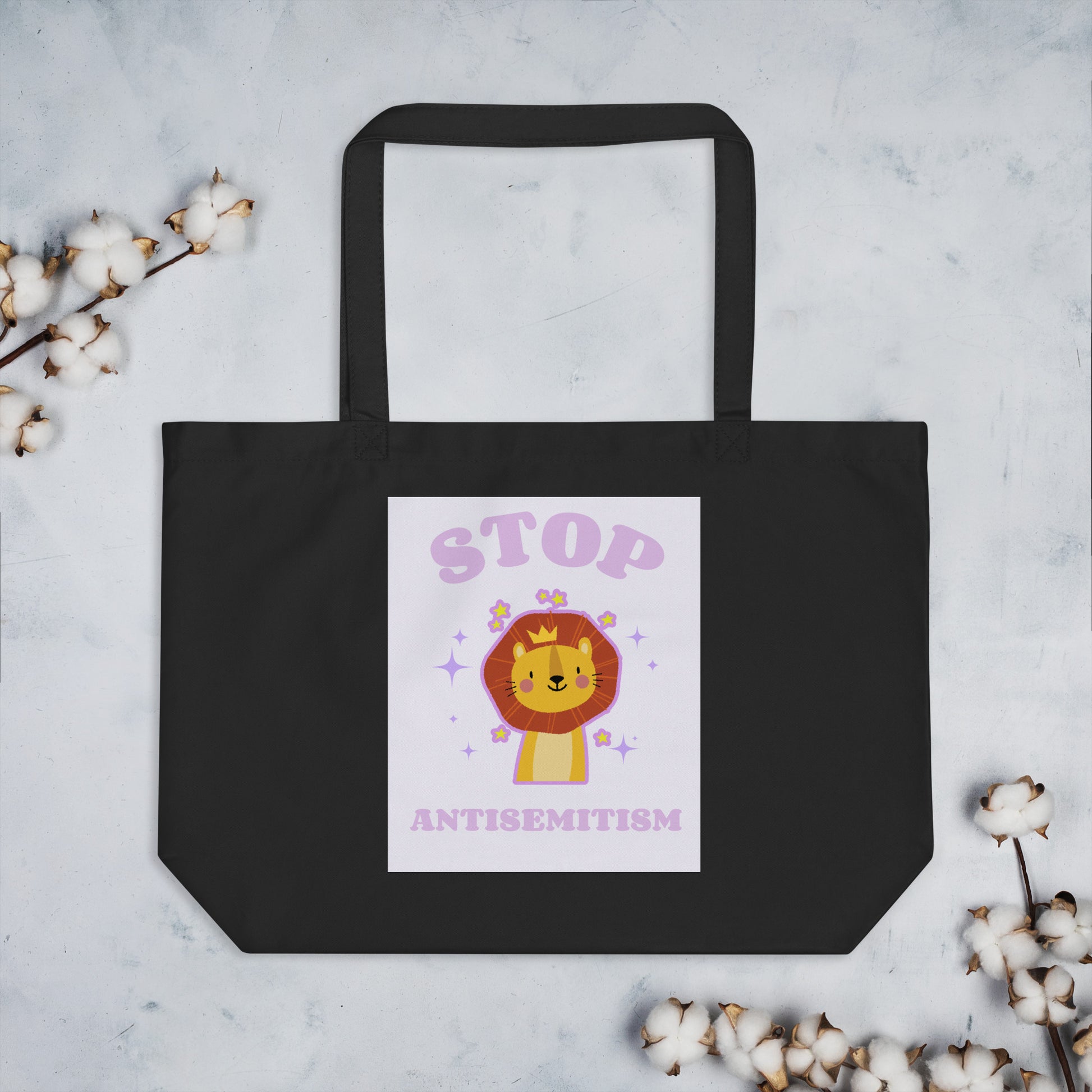 Stop Antisemitism | Purple & Cute Edition | Large Organic Tote Bag