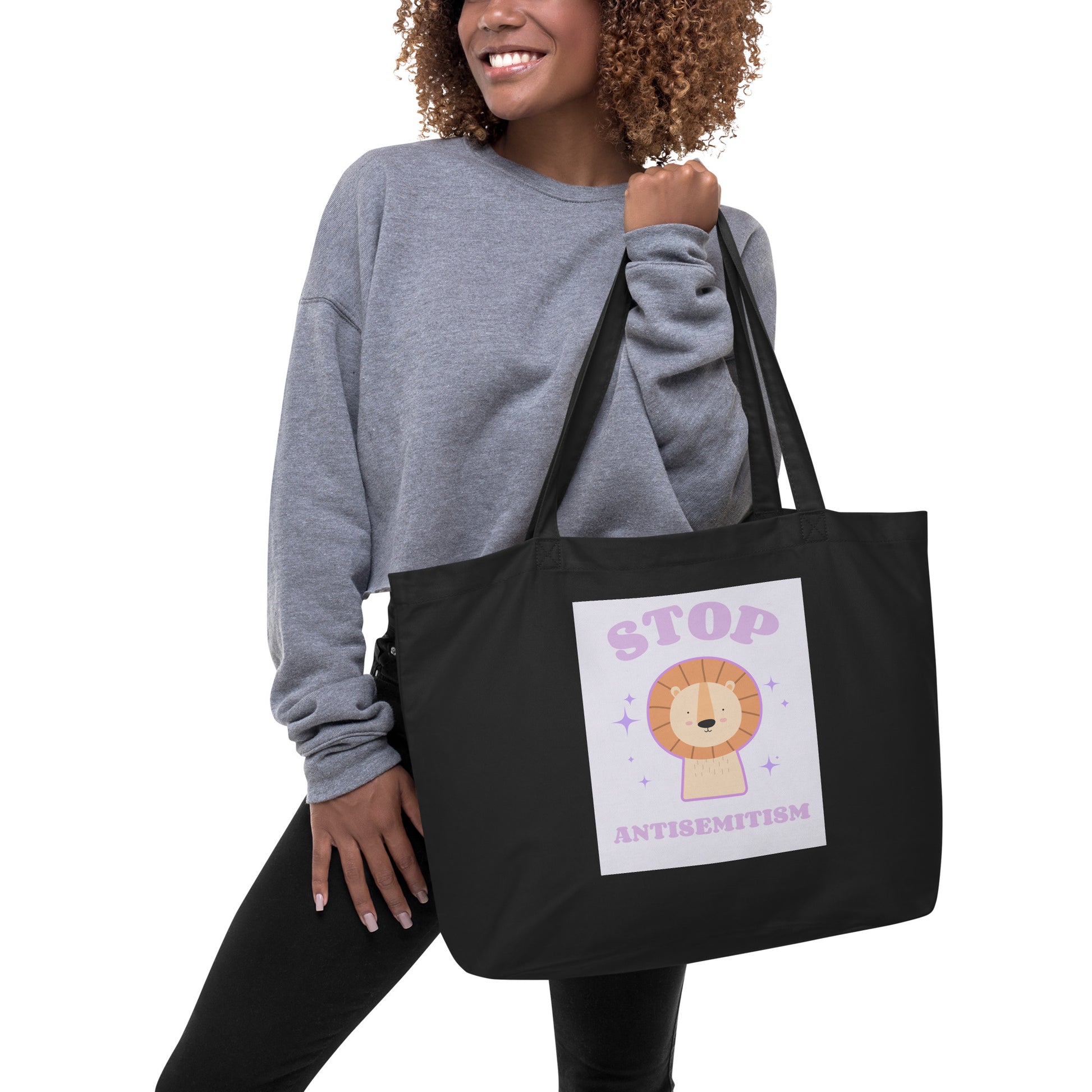 Stop Antisemitism | Purple & Cute Edition | Large Organic Tote Bag Jouparty