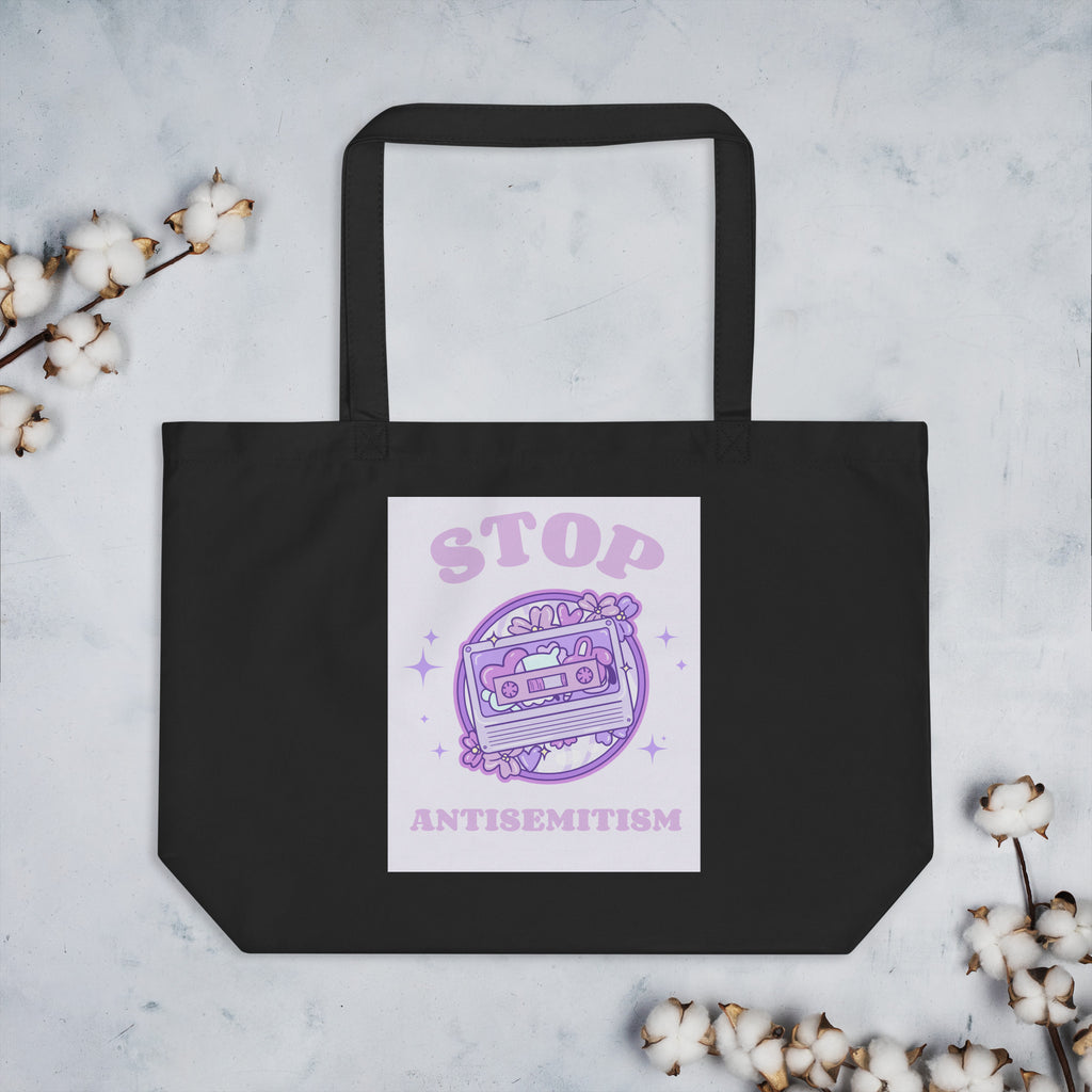 Stop Antisemitism | Purple & Cute Edition | Large Organic Tote Bag Jouparty