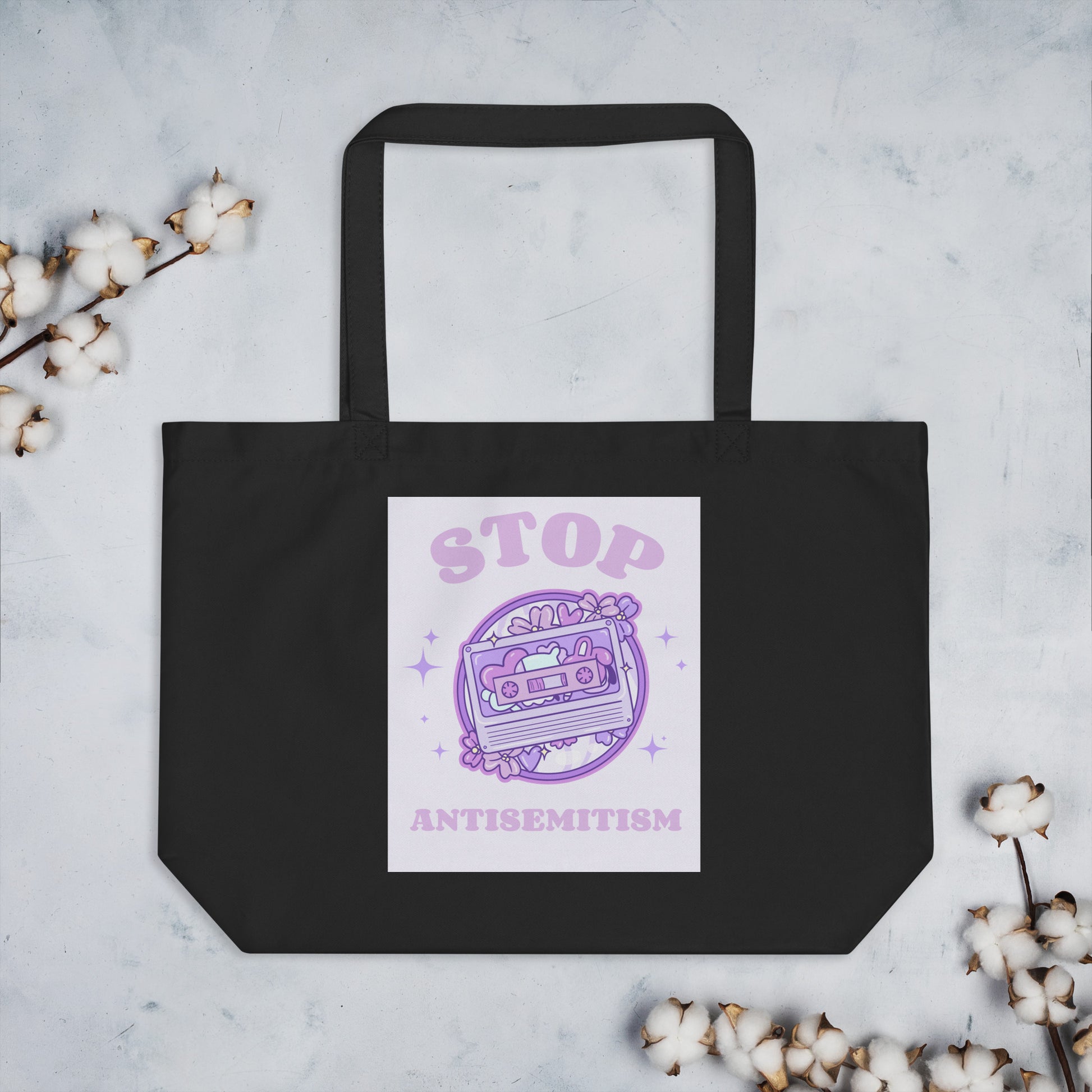 Stop Antisemitism | Purple & Cute Edition | Large Organic Tote Bag Jouparty