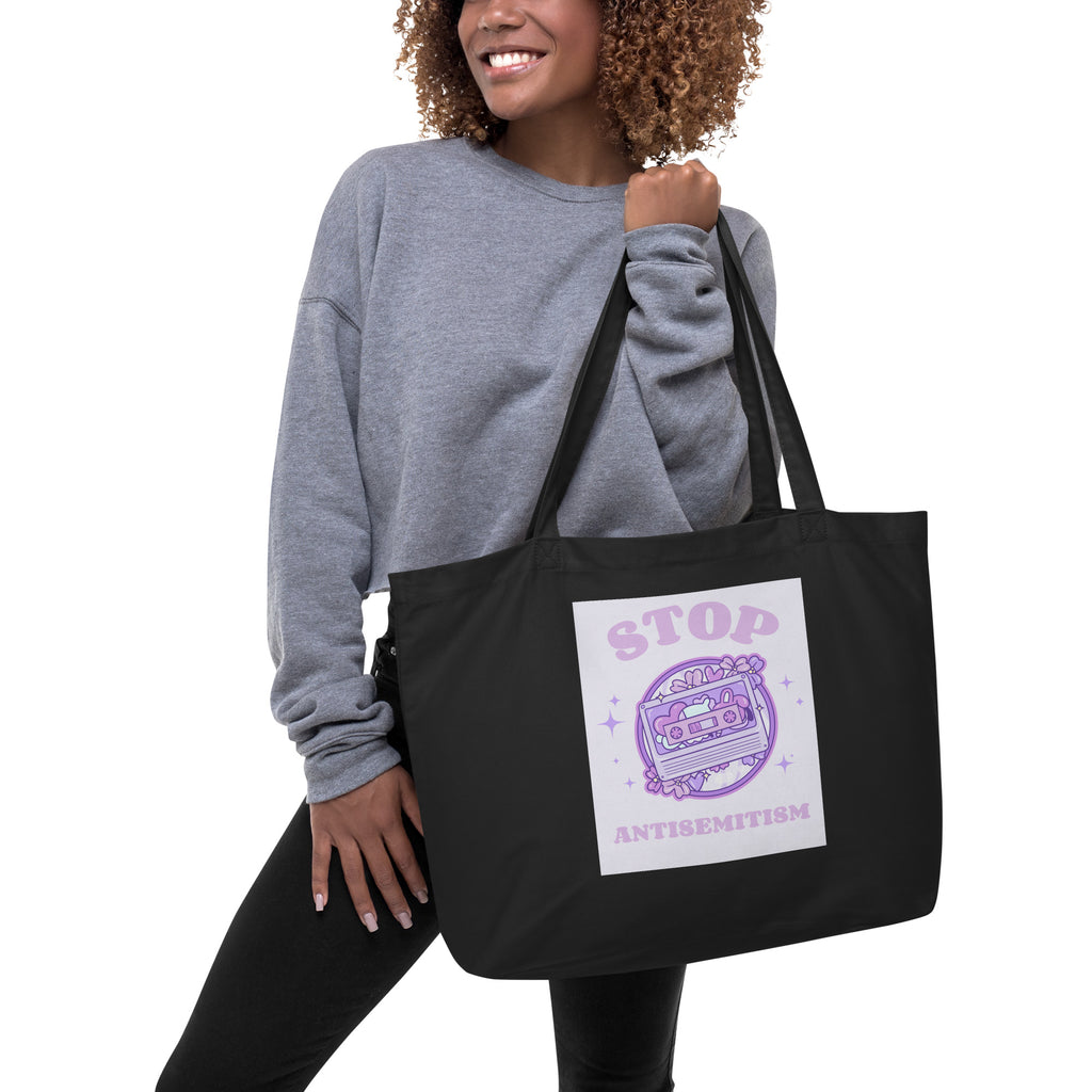 Stop Antisemitism | Purple & Cute Edition | Large Organic Tote Bag Jouparty