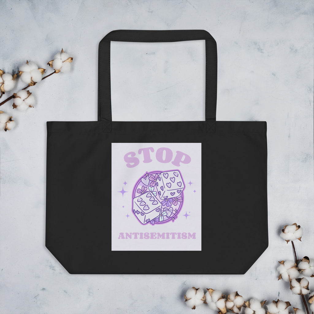 Stop Antisemitism | Purple & Cute Edition | Large Organic Tote Bag Jouparty