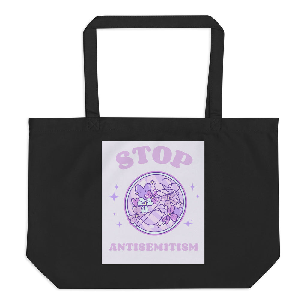 Stop Antisemitism | Purple & Cute Edition | Large Organic Tote Bag Jouparty