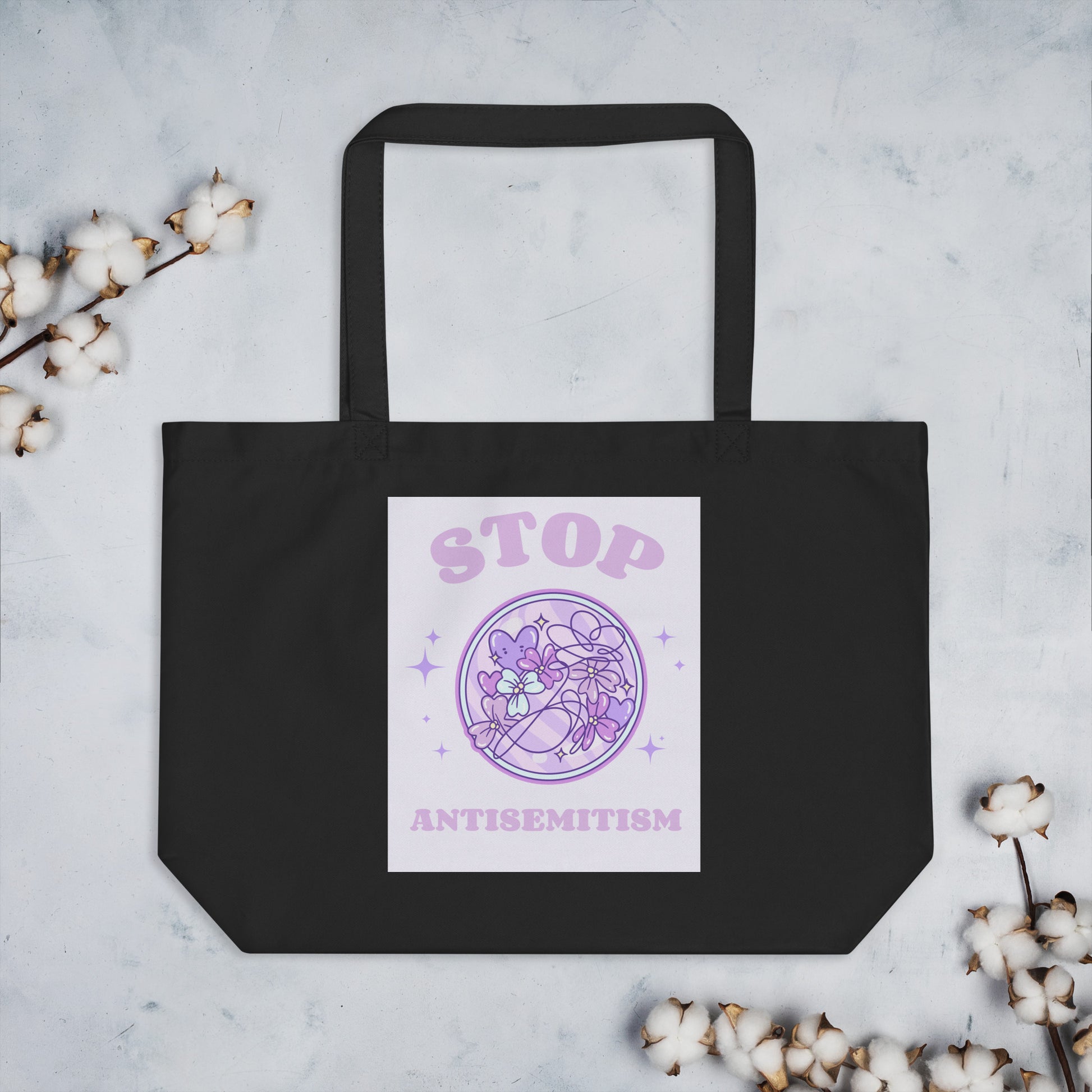 Stop Antisemitism | Purple & Cute Edition | Large Organic Tote Bag Jouparty