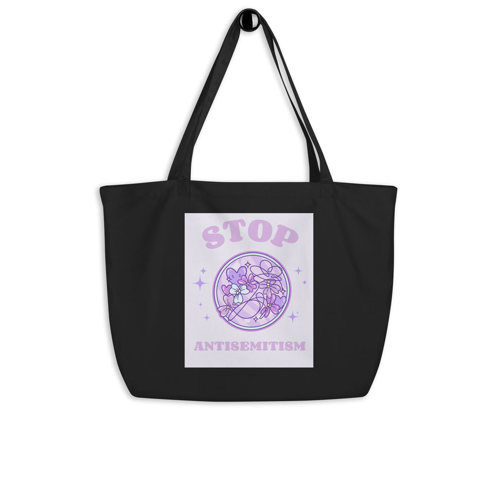 Stop Antisemitism | Purple & Cute Edition | Large Organic Tote Bag Jouparty