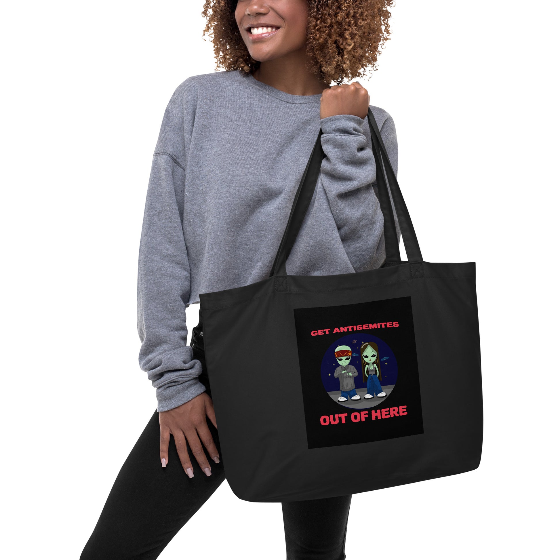 Get Alien Out | Antisemitism | Large Organic Tote Bag Jouparty