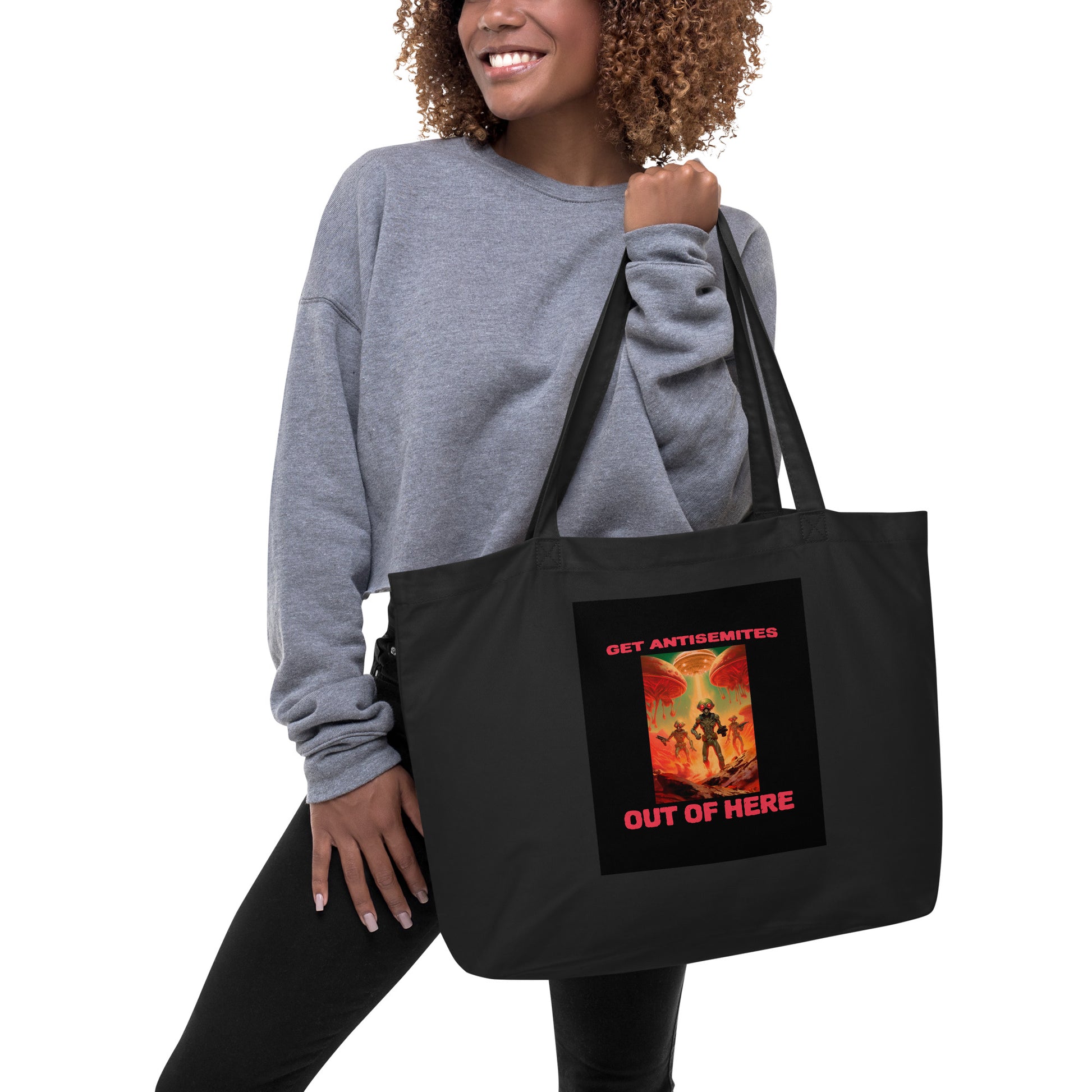 Get Alien Out | Antisemitism | Large Organic Tote Bag Jouparty