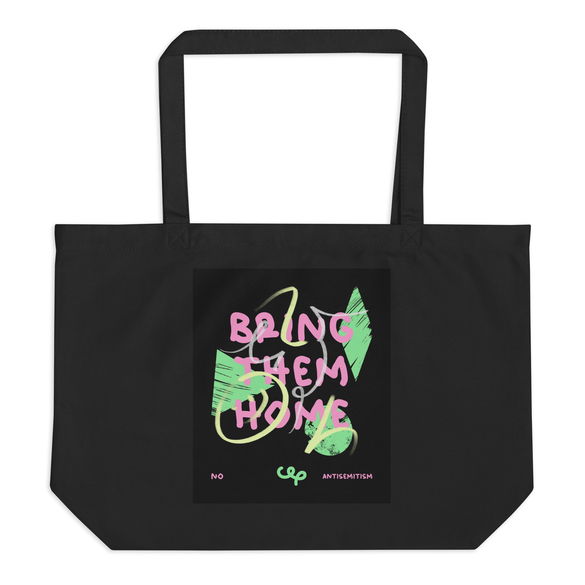 Bring Them Home | Pink-Green Doodle | Large Organic Tote Bag