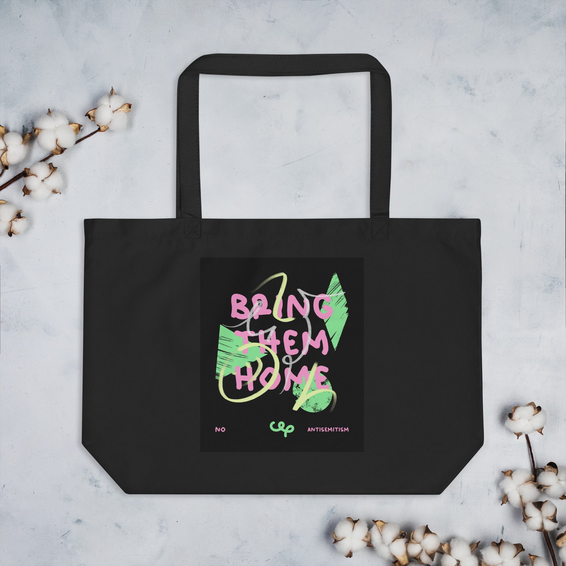 Bring Them Home | Pink-Green Doodle | Large Organic Tote Bag