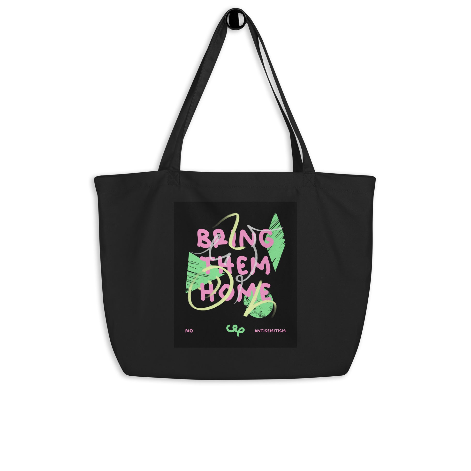 Bring Them Home | Pink-Green Doodle | Large Organic Tote Bag