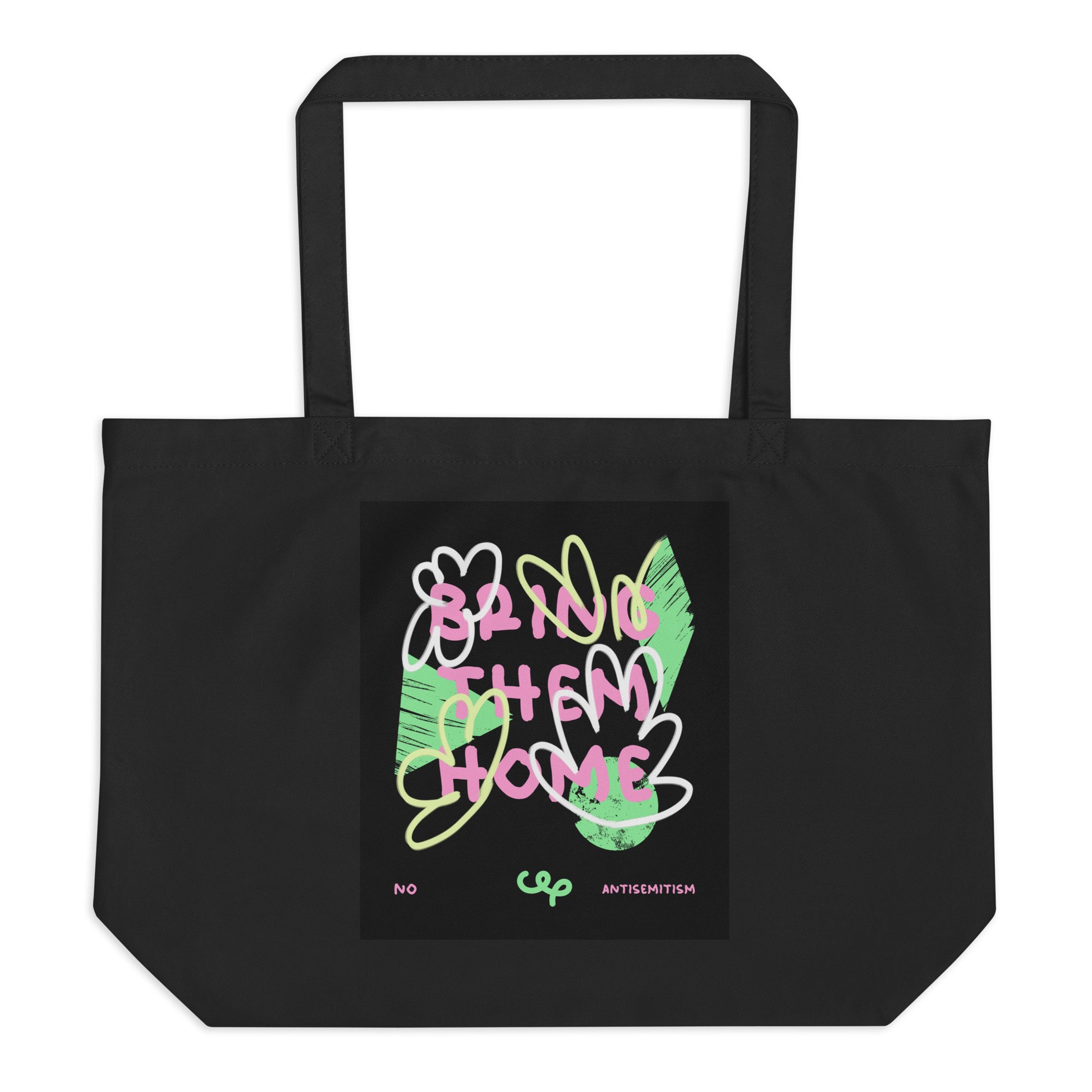 Bring Them Home | Pink-Green Doodle | Large Organic Tote Bag Jouparty