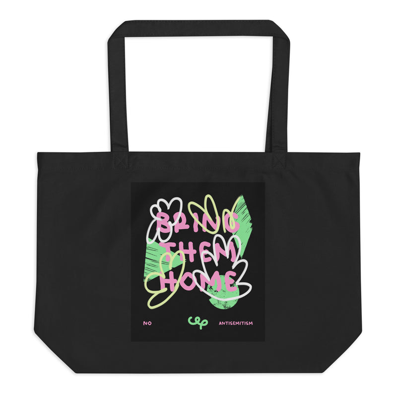 Bring Them Home | Pink-Green Doodle | Large Organic Tote Bag
