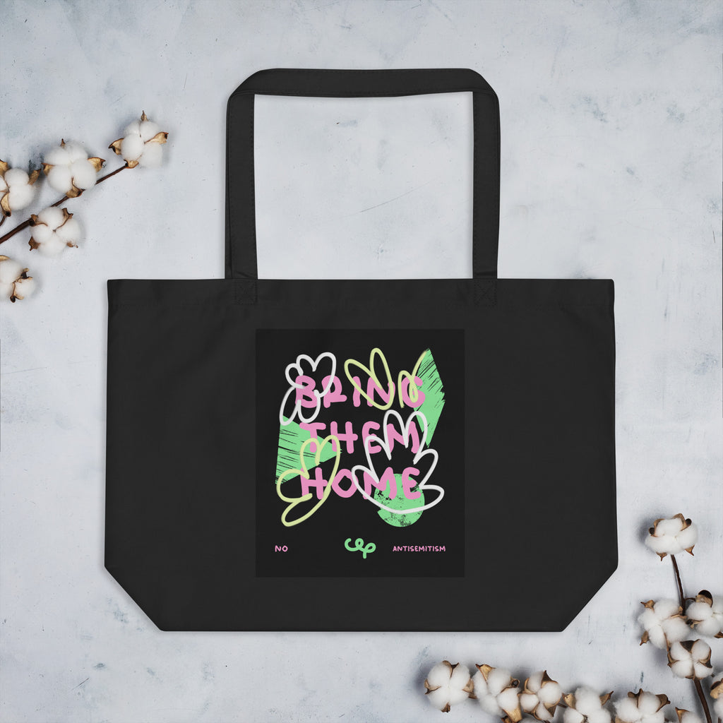 Bring Them Home | Pink-Green Doodle | Large Organic Tote Bag Jouparty