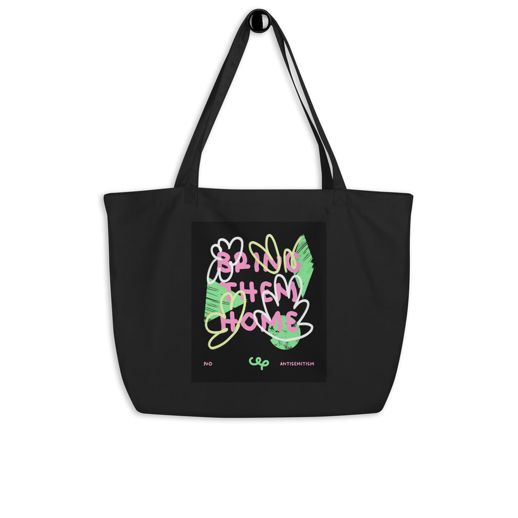 Bring Them Home | Pink-Green Doodle | Large Organic Tote Bag Jouparty