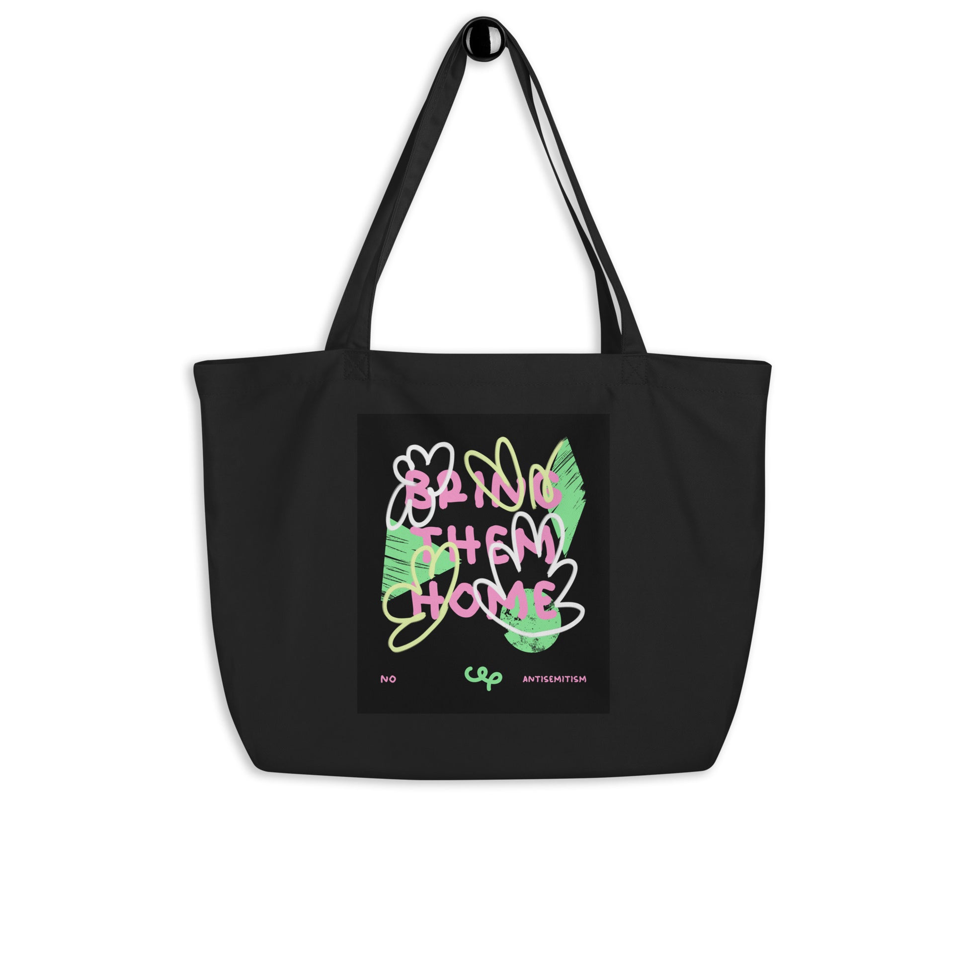 Bring Them Home | Pink-Green Doodle | Large Organic Tote Bag Jouparty