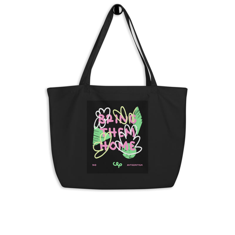 Bring Them Home | Pink-Green Doodle | Large Organic Tote Bag
