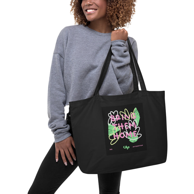 Bring Them Home | Pink-Green Doodle | Large Organic Tote Bag