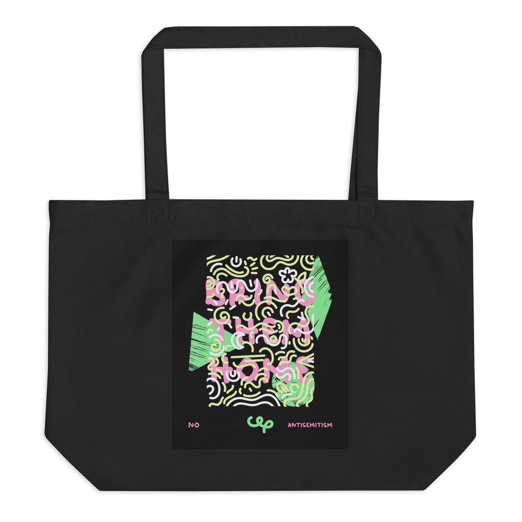 Bring Them Home | Pink-Green Doodle | Large Organic Tote Bag Jouparty