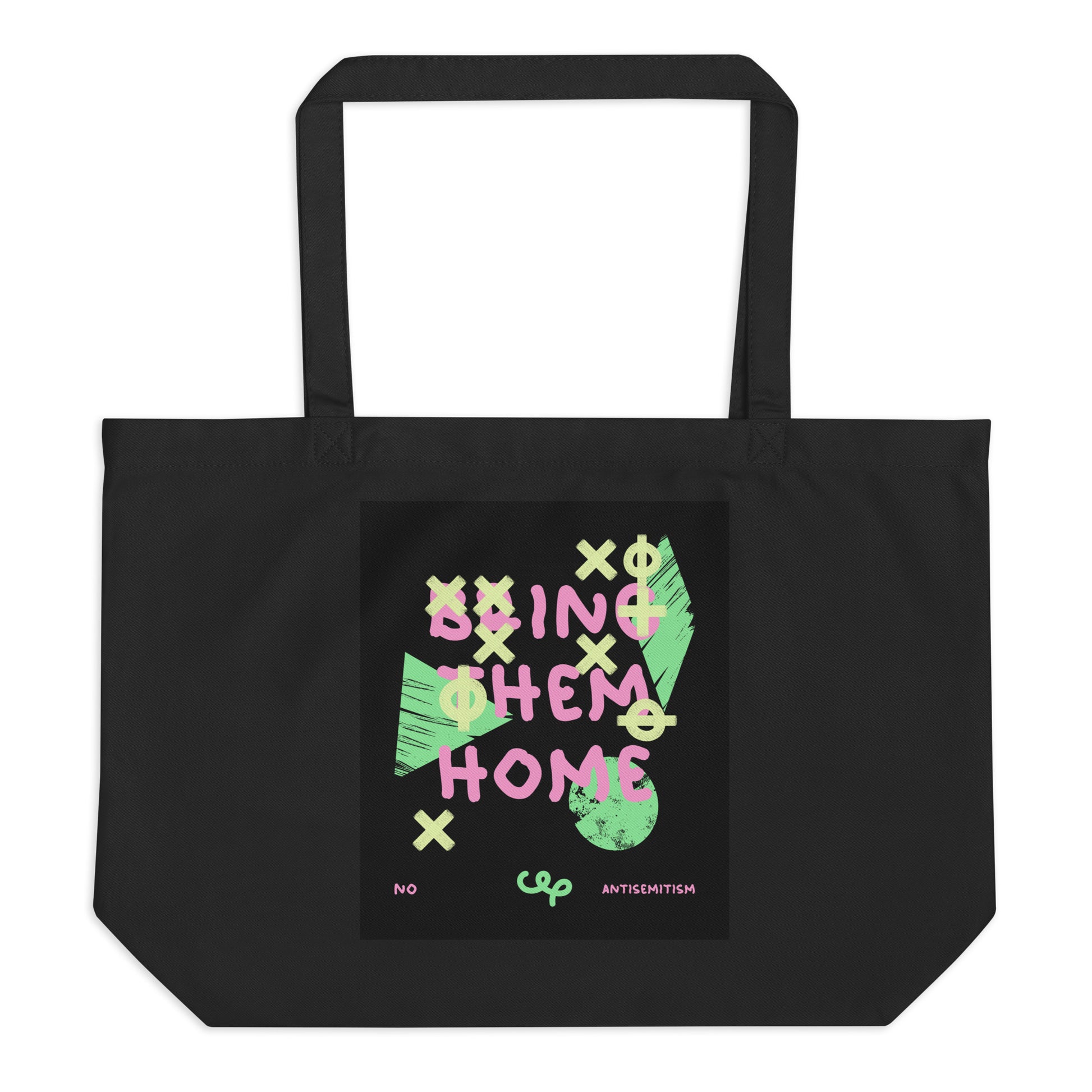 Bring Them Home | Pink-Green Doodle | Large Organic Tote Bag Jouparty