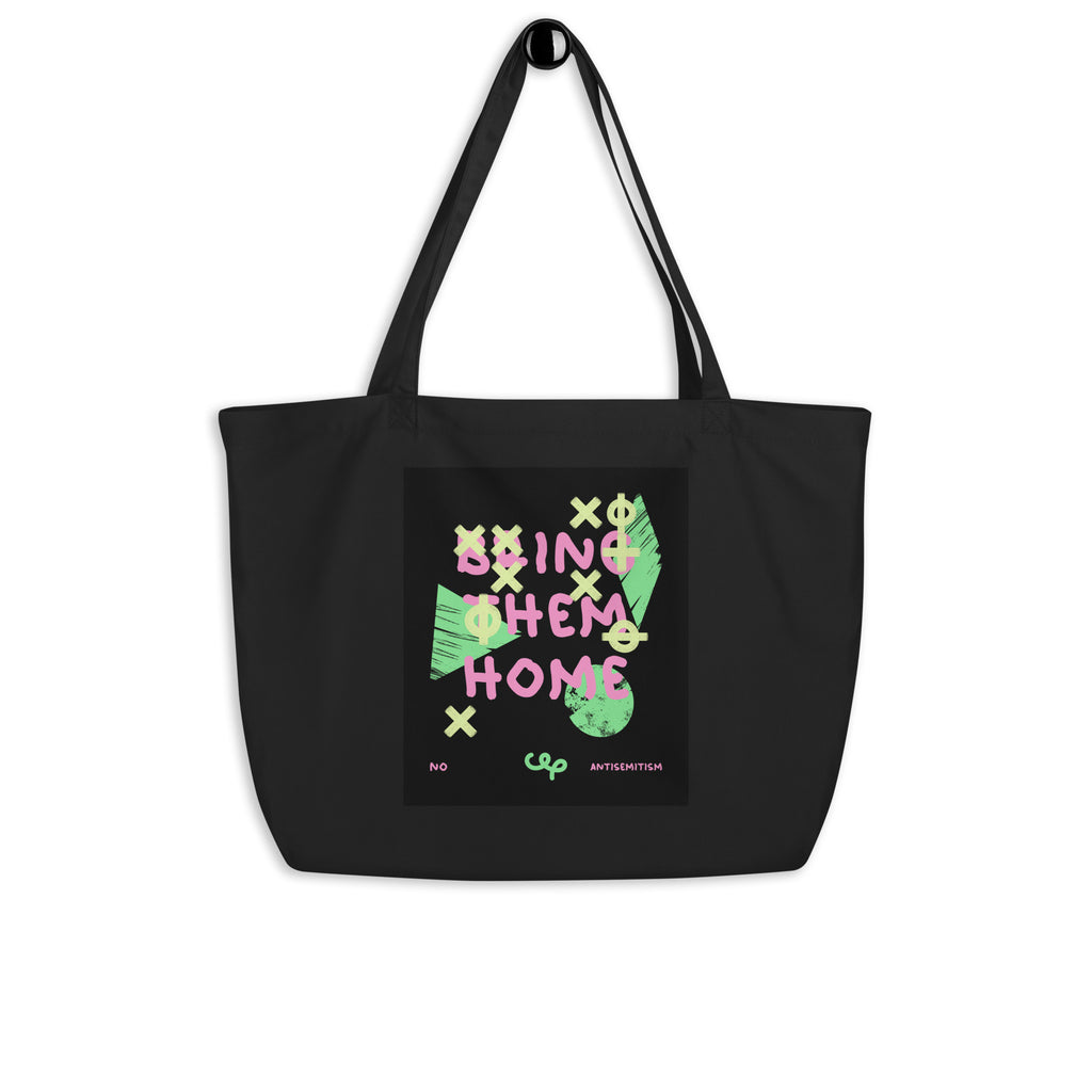 Bring Them Home | Pink-Green Doodle | Large Organic Tote Bag Jouparty