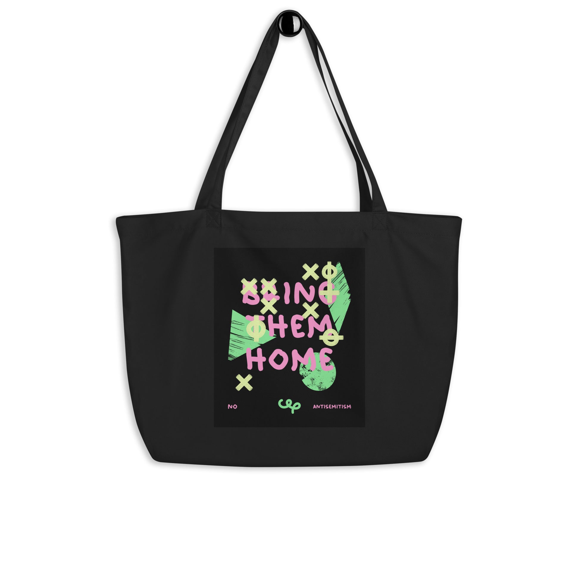 Bring Them Home | Pink-Green Doodle | Large Organic Tote Bag Jouparty