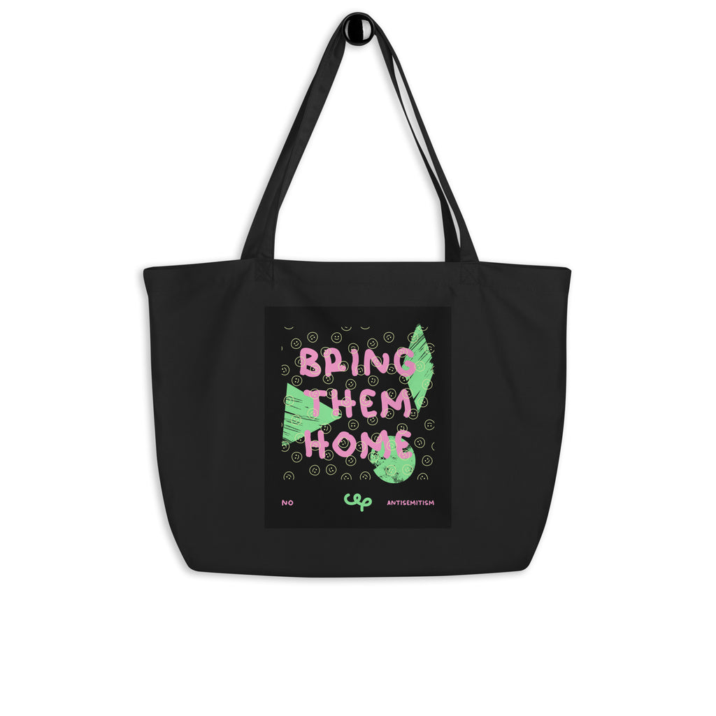 Bring Them Home | Pink-Green Doodle | Large Organic Tote Bag Jouparty