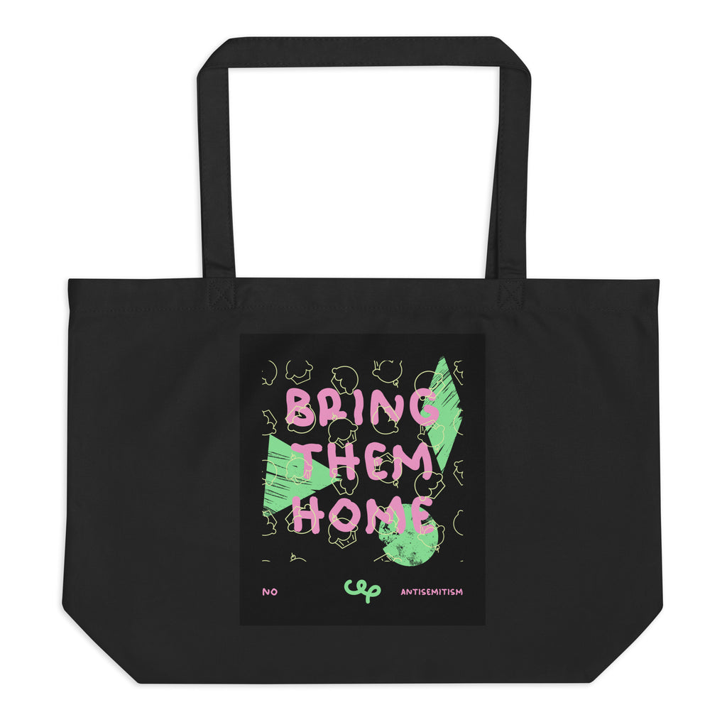 Bring Them Home | Pink-Green Doodle | Large Organic Tote Bag