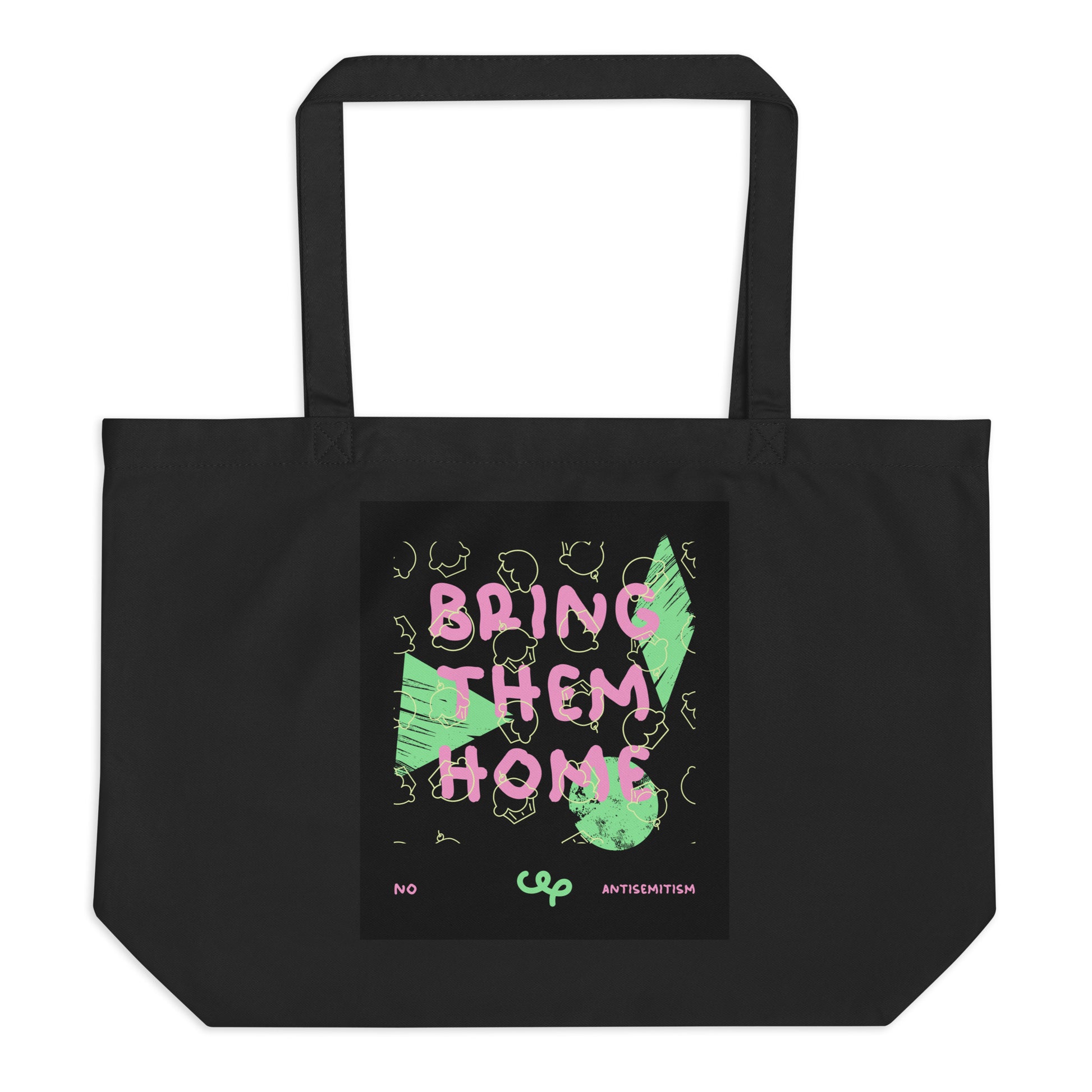 Bring Them Home | Pink-Green Doodle | Large Organic Tote Bag