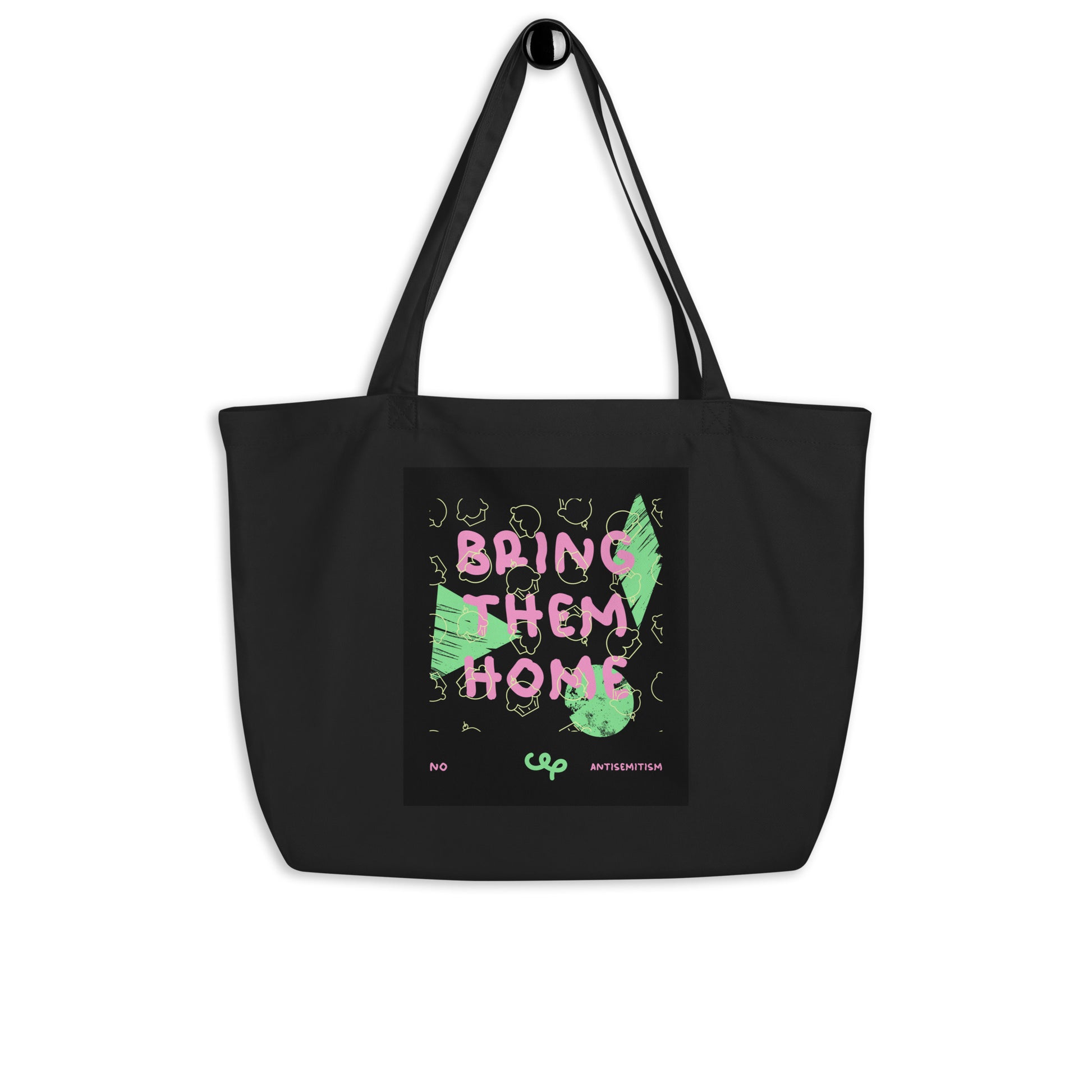 Bring Them Home | Pink-Green Doodle | Large Organic Tote Bag