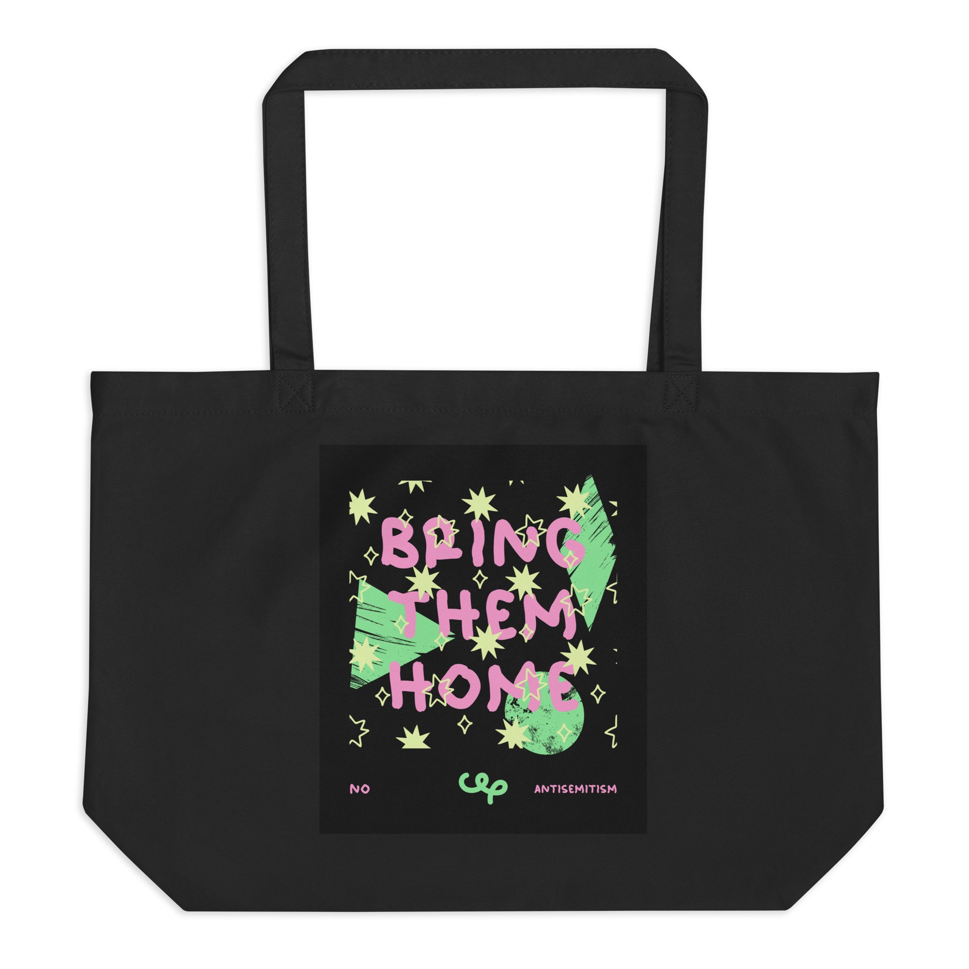 Bring Them Home | Pink-Green Doodle | Large Organic Tote Bag