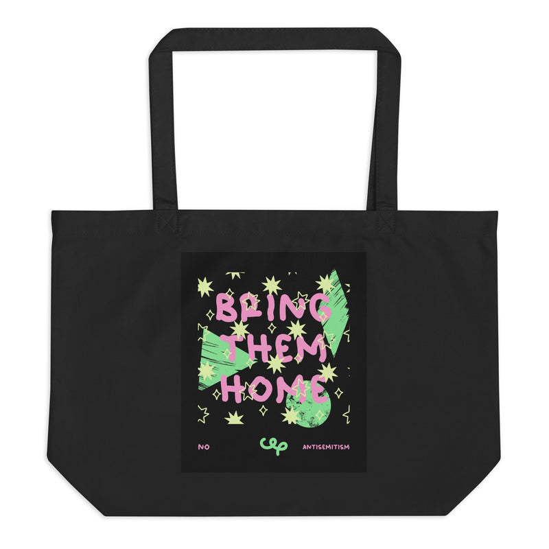 Bring Them Home | Pink-Green Doodle | Large Organic Tote Bag