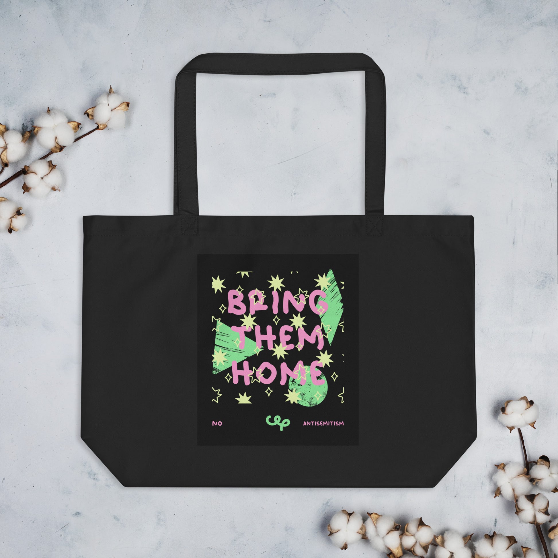 Bring Them Home | Pink-Green Doodle | Large Organic Tote Bag