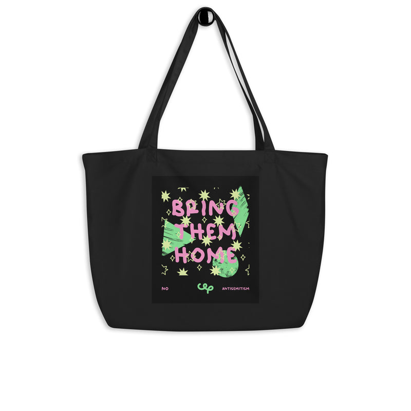 Bring Them Home | Pink-Green Doodle | Large Organic Tote Bag