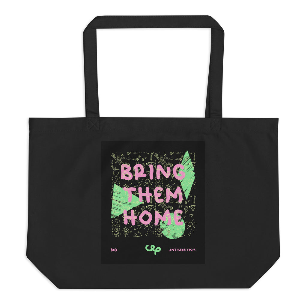Bring Them Home | Pink-Green Doodle | Large Organic Tote Bag Jouparty