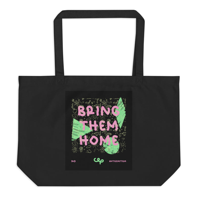 Bring Them Home | Pink-Green Doodle | Large Organic Tote Bag