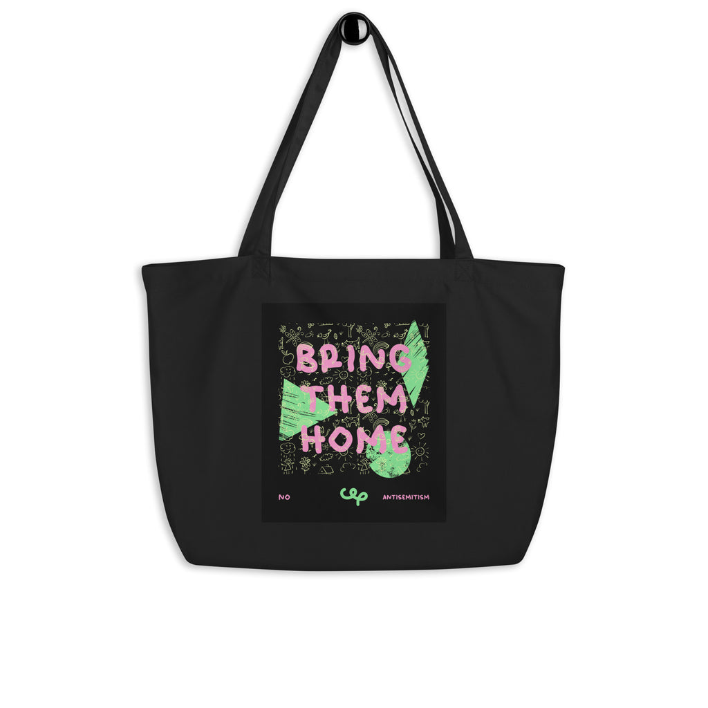 Bring Them Home | Pink-Green Doodle | Large Organic Tote Bag Jouparty
