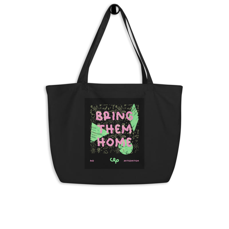 Bring Them Home | Pink-Green Doodle | Large Organic Tote Bag