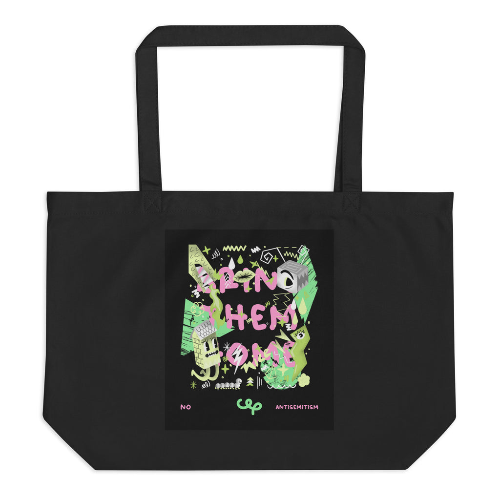 Bring Them Home | Pink-Green Doodle | Large Organic Tote Bag