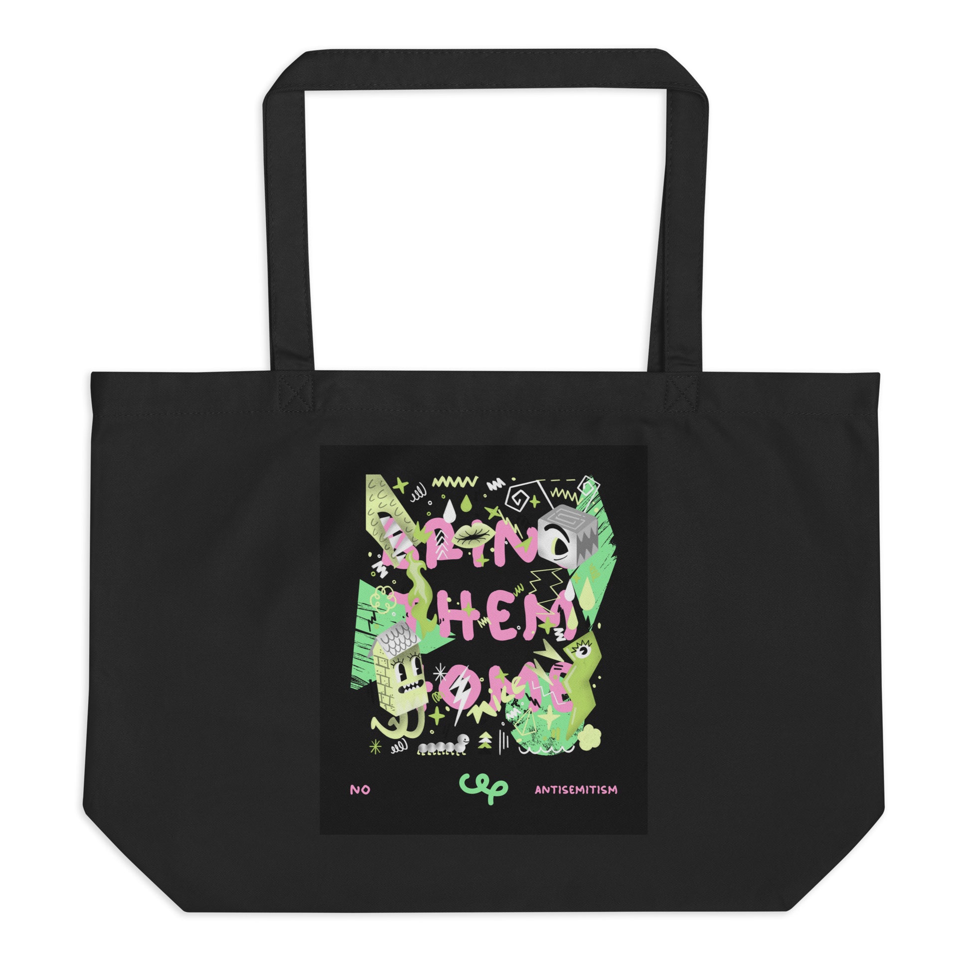 Bring Them Home | Pink-Green Doodle | Large Organic Tote Bag