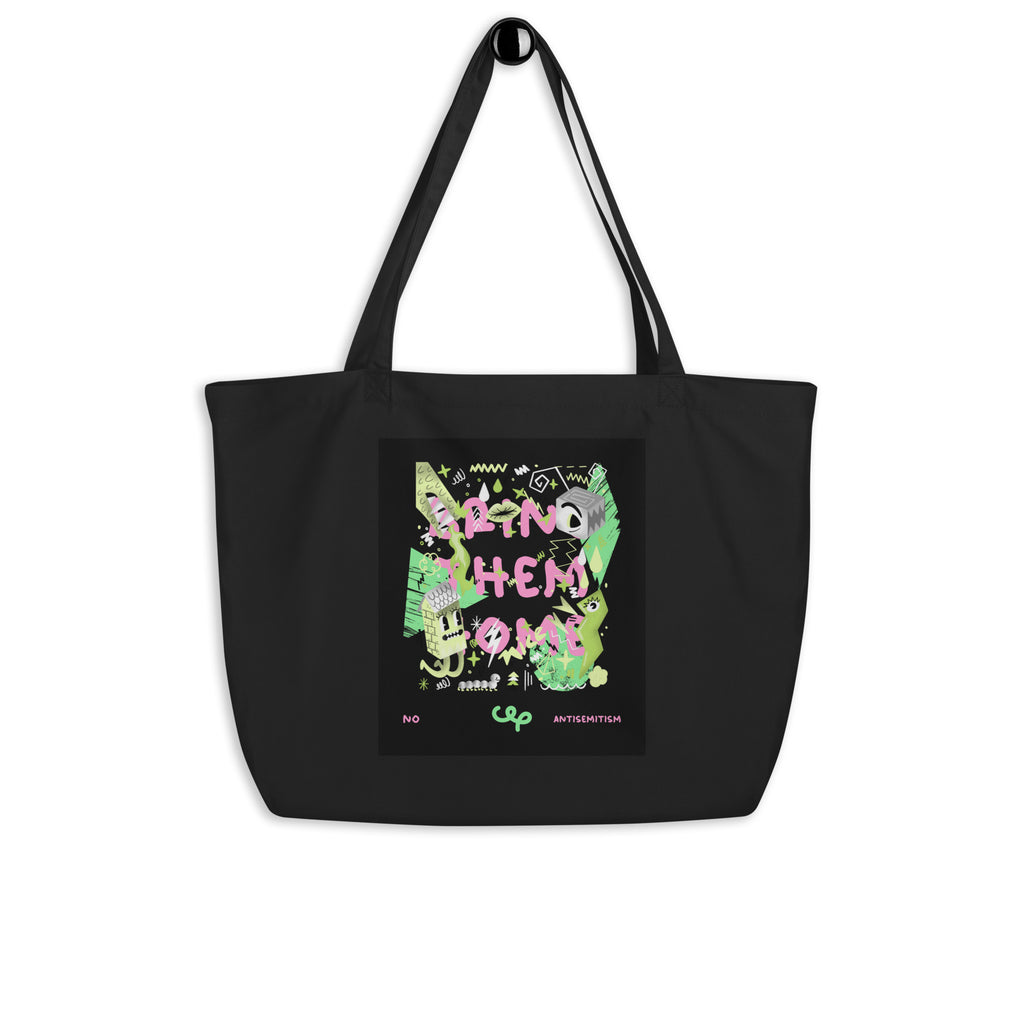 Bring Them Home | Pink-Green Doodle | Large Organic Tote Bag