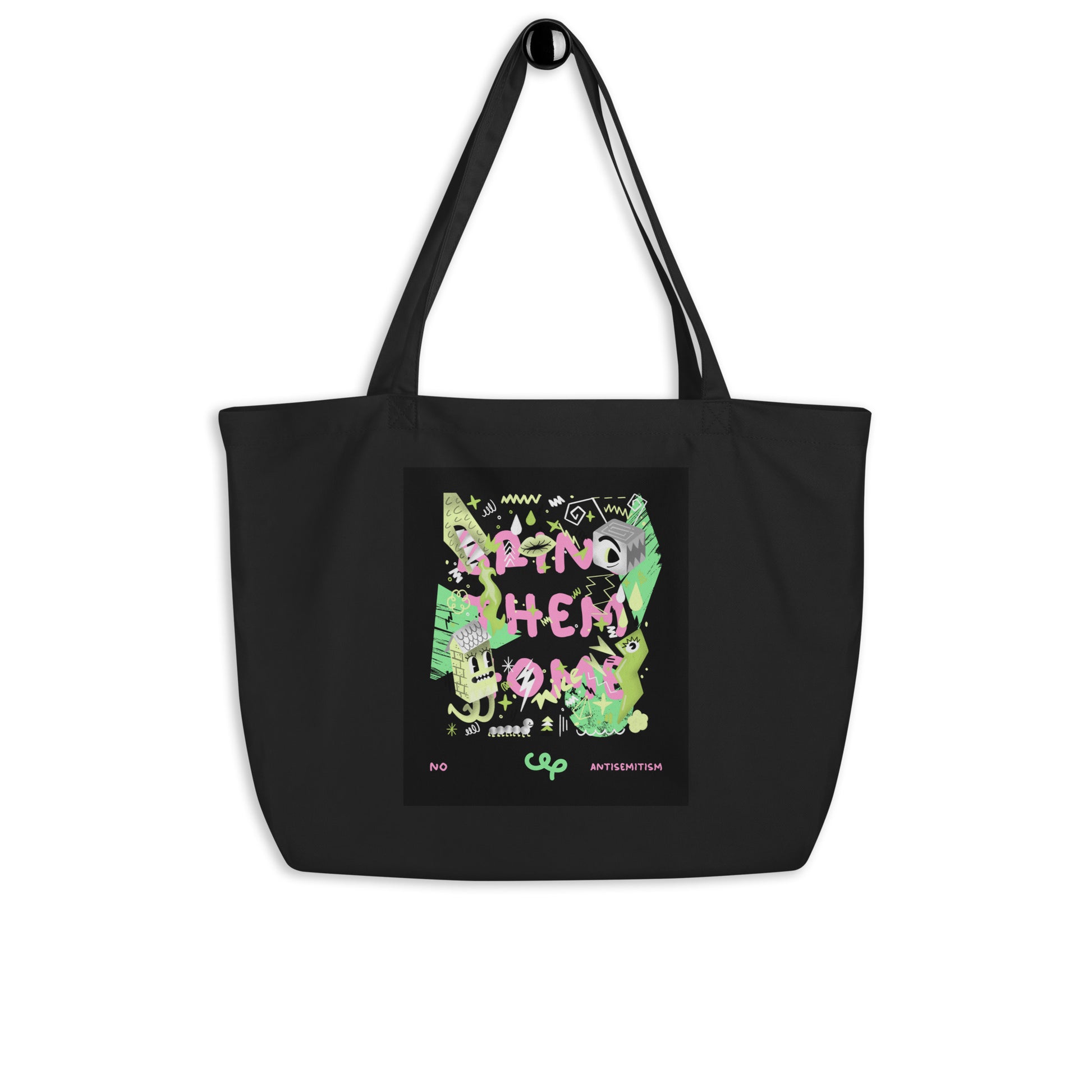 Bring Them Home | Pink-Green Doodle | Large Organic Tote Bag