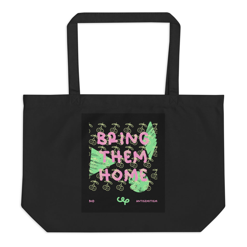 Bring Them Home | Pink-Green Doodle | Large Organic Tote Bag Jouparty