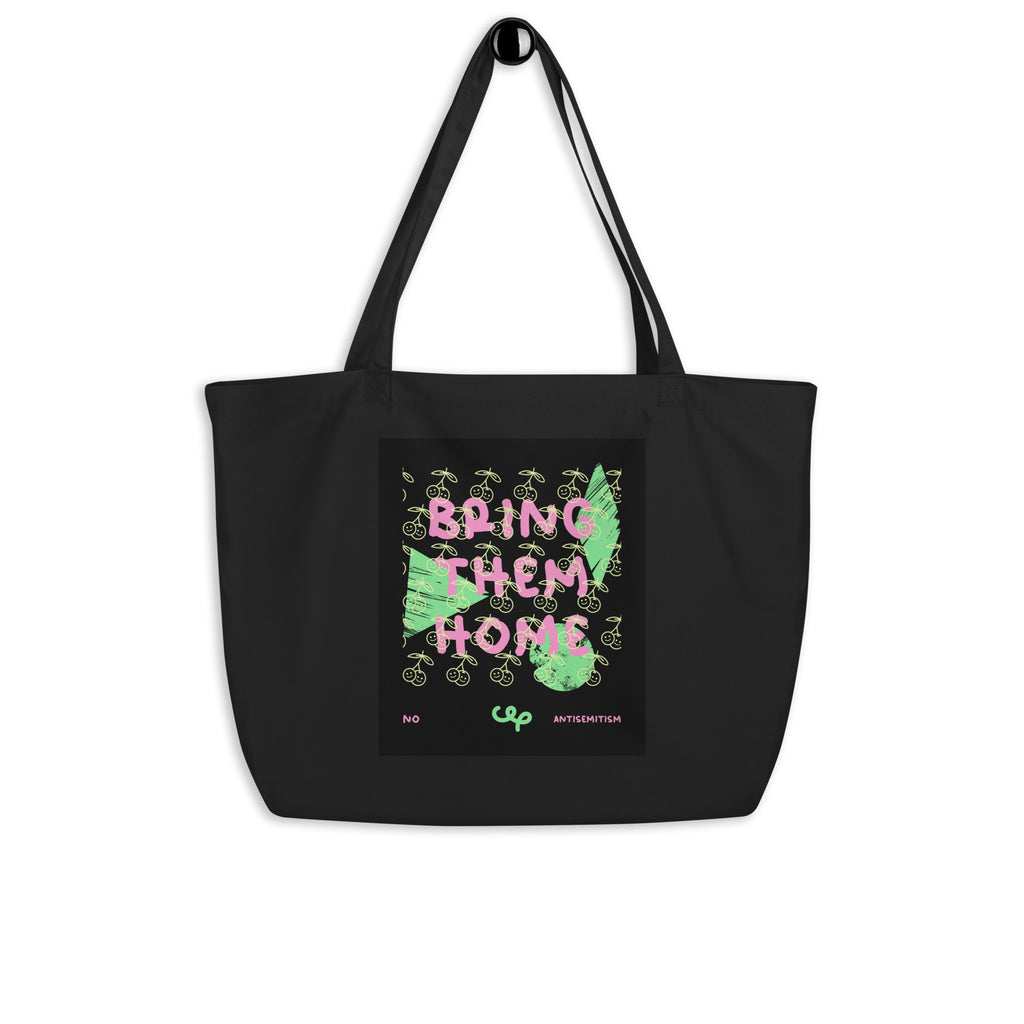 Bring Them Home | Pink-Green Doodle | Large Organic Tote Bag Jouparty