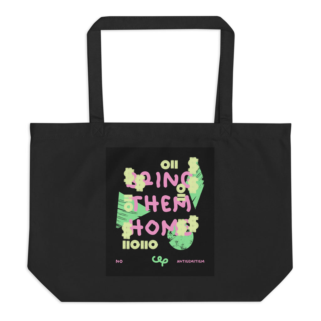Bring Them Home | Pink-Green Doodle | Large Organic Tote Bag