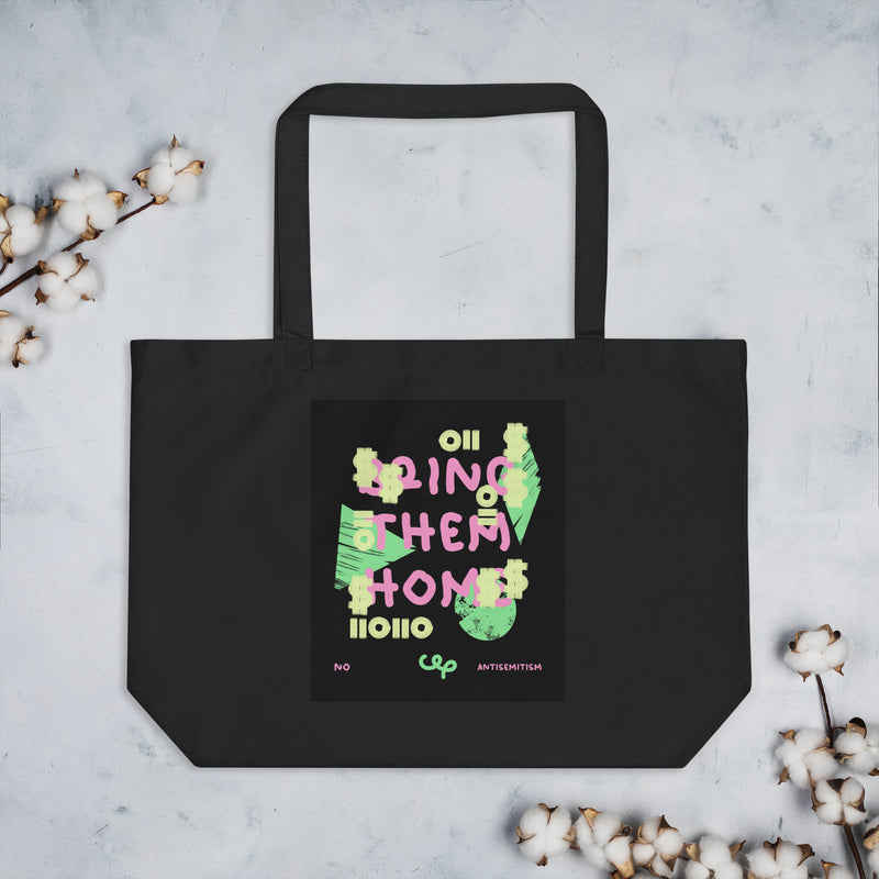 Bring Them Home | Pink-Green Doodle | Large Organic Tote Bag