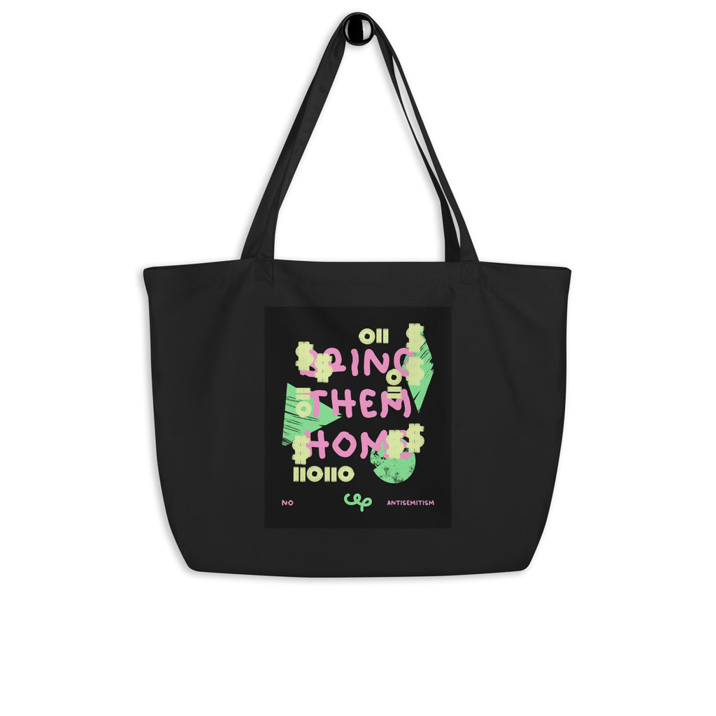 Bring Them Home | Pink-Green Doodle | Large Organic Tote Bag