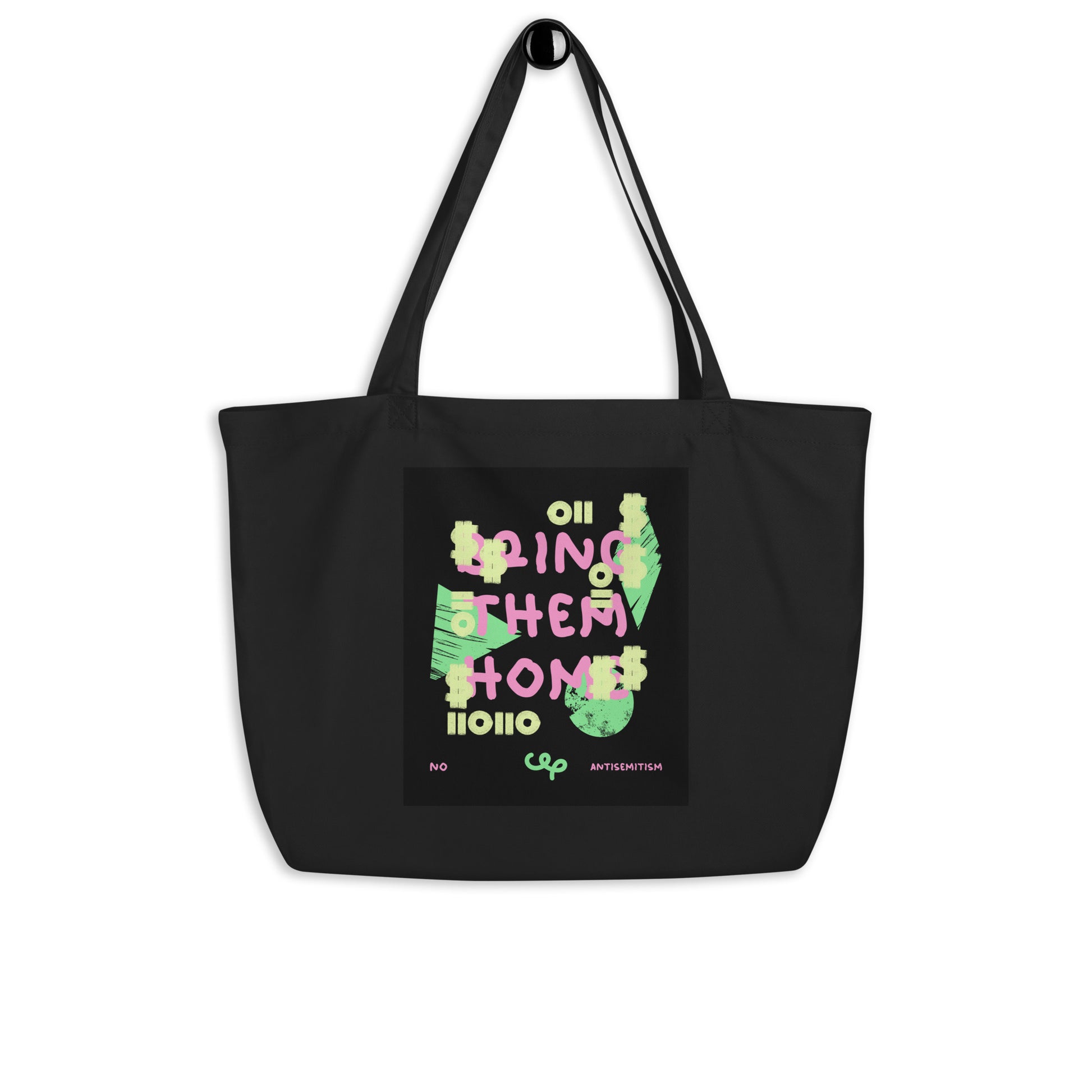 Bring Them Home | Pink-Green Doodle | Large Organic Tote Bag