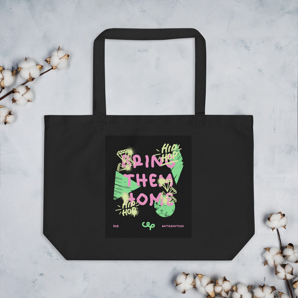 Bring Them Home | Pink-Green Doodle | Large Organic Tote Bag