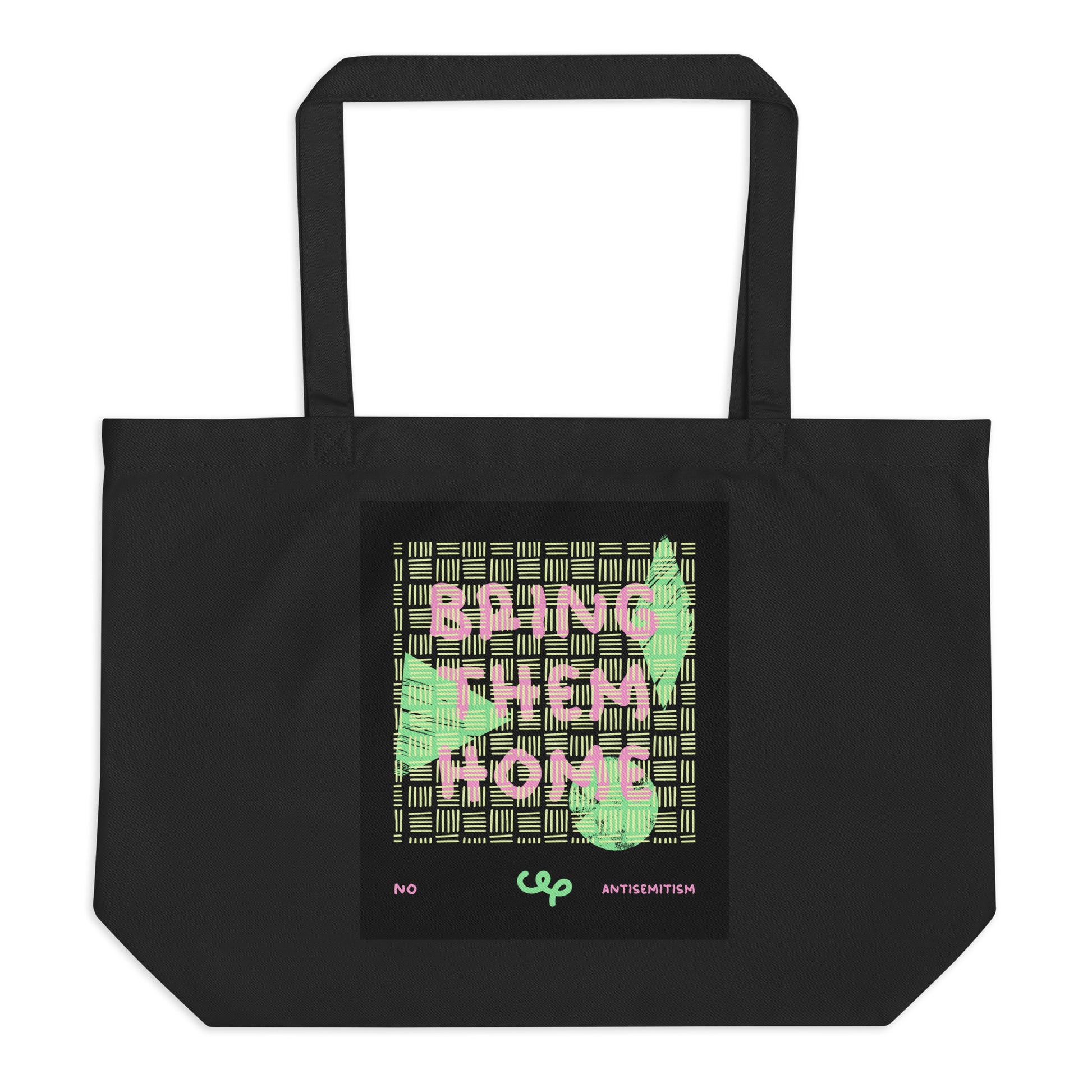 Bring Them Home | Pink-Green Doodle | Large Organic Tote Bag Jouparty