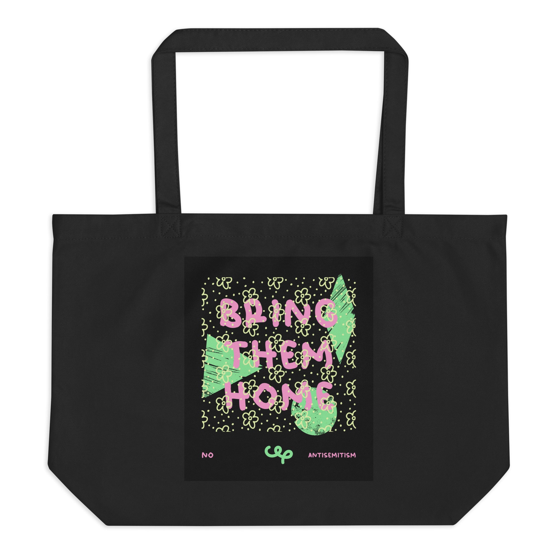 Bring Them Home | Pink-Green Doodle | Large Organic Tote Bag Jouparty